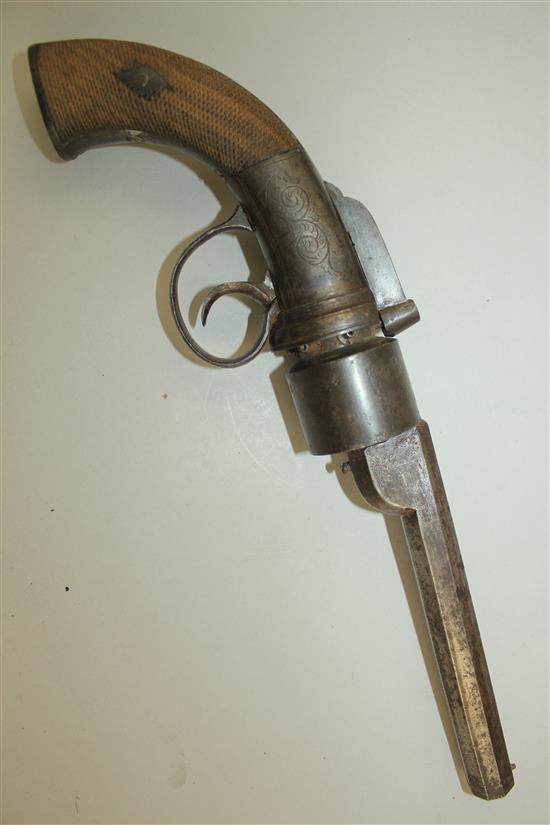 A 19th century six shot transitional revolver, 12.5in.